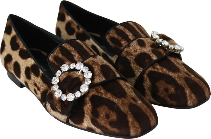 Brown Leopard Print Crystals Loafers Flats Women's Shoes - Image 6
