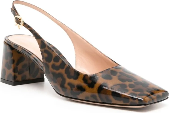 Brown Leopard Print Matte Leather Sling-Back Pumps - Image 2