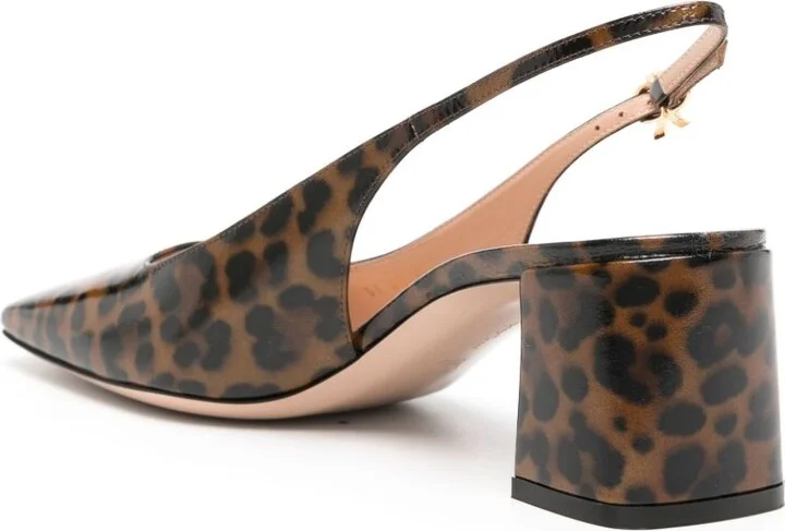 Brown Leopard Print Matte Leather Sling-Back Pumps - Image 3