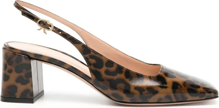 Brown Leopard Print Matte Leather Sling-Back Pumps