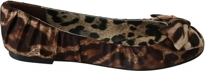 Brown Leopard Silk Ballerina Flats Women's Shoes (Pre-Owned)