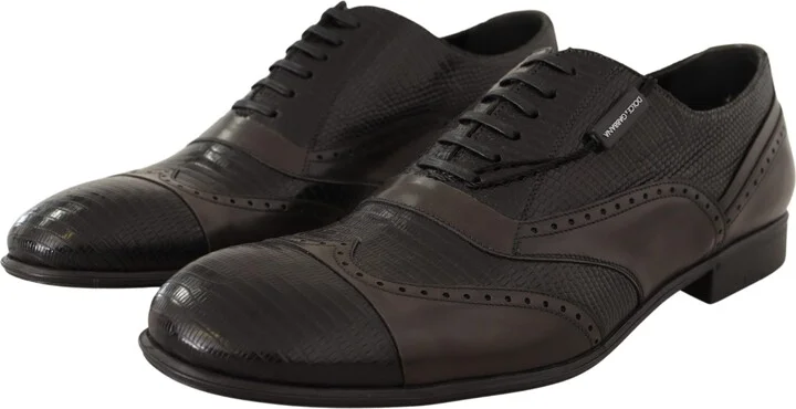 Brown Lizard Skin Leather Oxford Dress Men's Shoes - Image 2