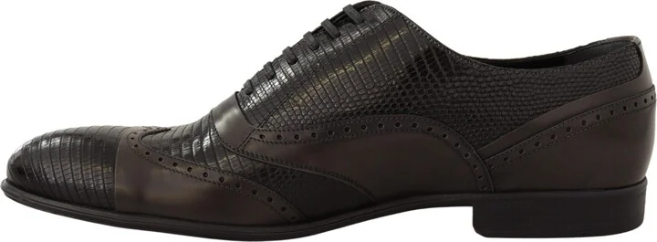Brown Lizard Skin Leather Oxford Dress Men's Shoes - Image 4