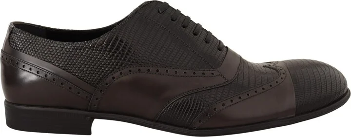 Brown Lizard Skin Leather Oxford Dress Men's Shoes