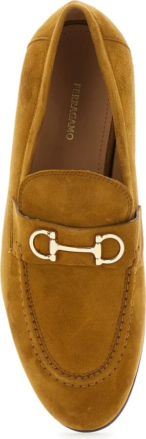 Brown Loafers With Almond Toe And Gancini Detail On The Front In Suede Woman - Image 3