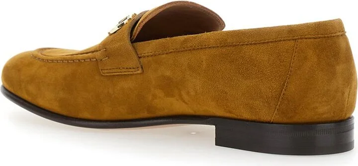 Brown Loafers With Almond Toe And Gancini Detail On The Front In Suede Woman - Image 2
