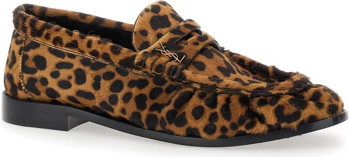 Brown Loafers With Cassandre Logo And Leopard Motif In Fabric Woman - Image 2