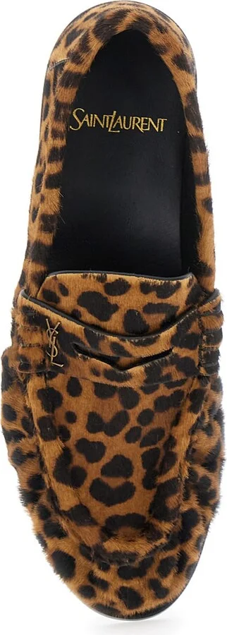 Brown Loafers With Cassandre Logo And Leopard Motif In Fabric Woman - Image 4