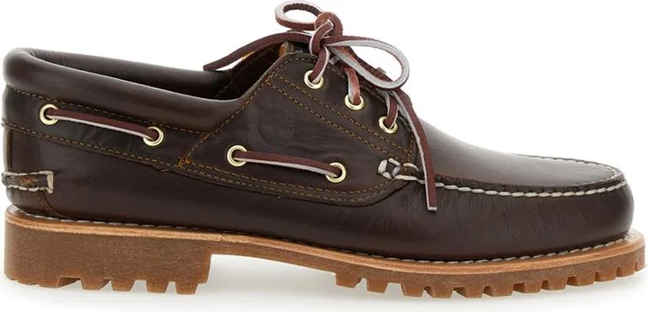 Brown Loafers With Embossed Logo On The Side And Low Block Heel In Leather Man