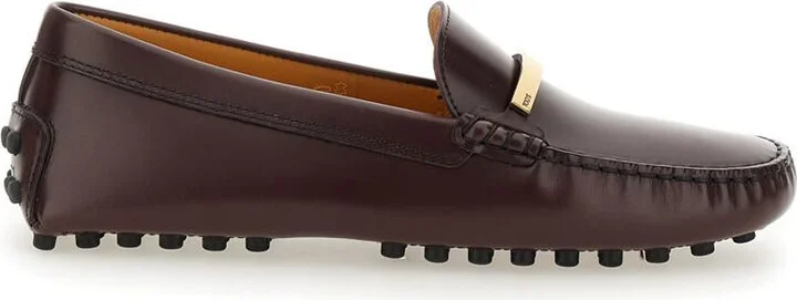 Brown Loafers With Logo Plaque And Rubber Sole In Leather Woman