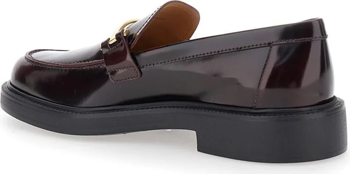Brown Loafers With Logo Plaque In Leather Woman - Image 3