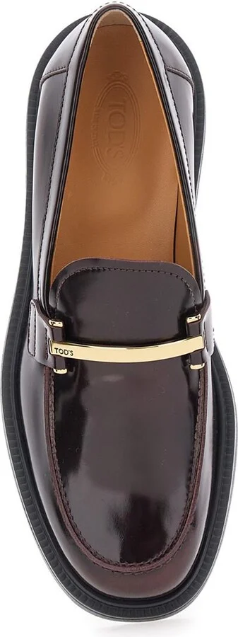 Brown Loafers With Logo Plaque In Leather Woman - Image 4
