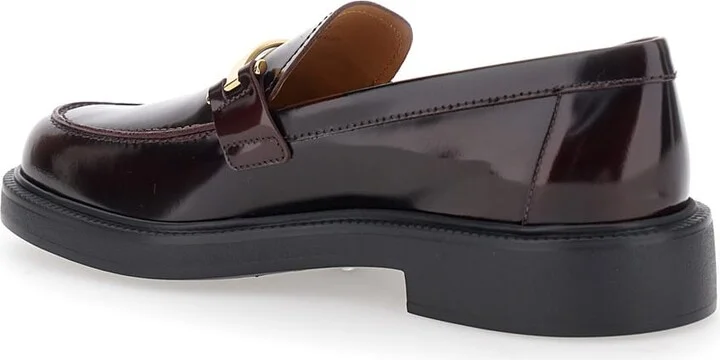 Brown Loafers With Logo Plaque In Leather Woman - Image 3