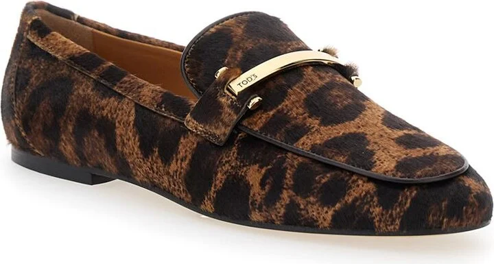 Brown Loafers With Logo Plaque On The Front And All-Over Leopard Motif In Suede Woman - Image 2