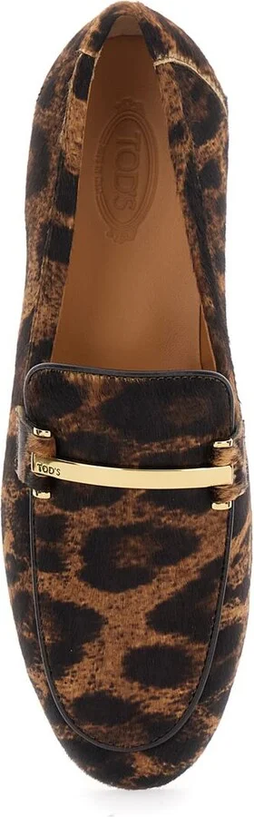 Brown Loafers With Logo Plaque On The Front And All-Over Leopard Motif In Suede Woman - Image 4