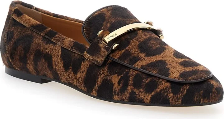 Brown Loafers With Logo Plaque On The Front And All-over Leopard Motif In Suede Woman - Image 2