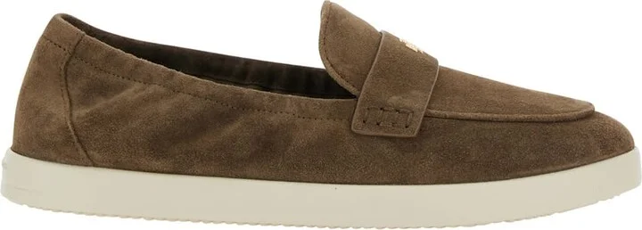 Brown Loafers With Logo Plaque On The Front And Slip-on Design In Suede Woman