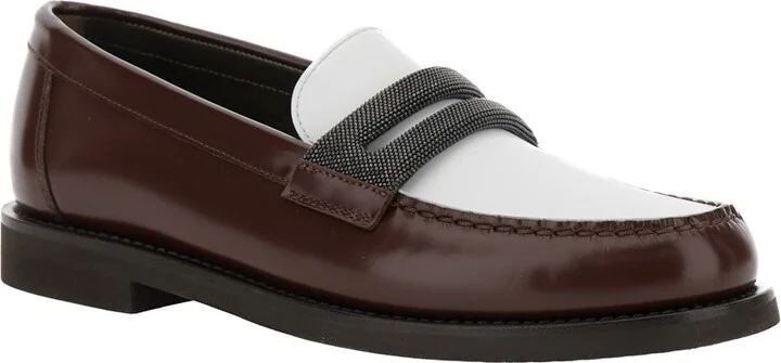 Brown Loafers With Monile Detail And Chain In Leather Woman - Image 2