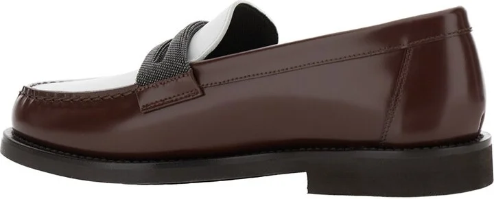 Brown Loafers With Monile Detail And Chain In Leather Woman - Image 3