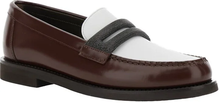 Brown Loafers With Monile Detail And Chain In Leather Woman - Image 2