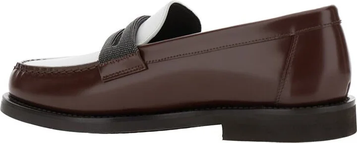 Brown Loafers With Monile Detail And Chain In Leather Woman - Image 3