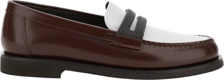 Brown Loafers With Monile Detail And Chain In Leather Woman