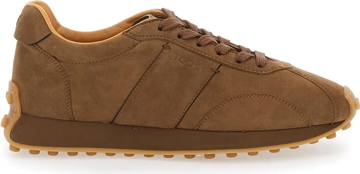 Brown Low Top Sneakers With Cleat Details On Heel And Sole In Leather Woman