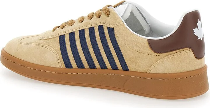 Brown Low Top Sneakers With Logo Lettering On The Tongue And Striped Detail On The Side In Leather And Suede Man - Image 3