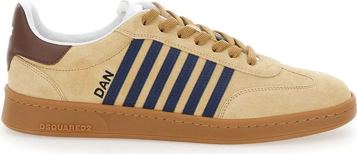 Brown Low Top Sneakers With Logo Lettering On The Tongue And Striped Detail On The Side In Leather And Suede Man