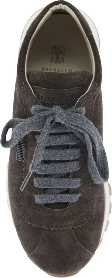 Brown Low Top Sneakers With Monil Detail On The Side And Embossed Logo Lettering On The Rear In Leather Woman - Image 4