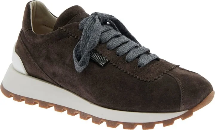 Brown Low Top Sneakers With Monil Detail On The Side And Embossed Logo Lettering On The Rear In Leather Woman - Image 2