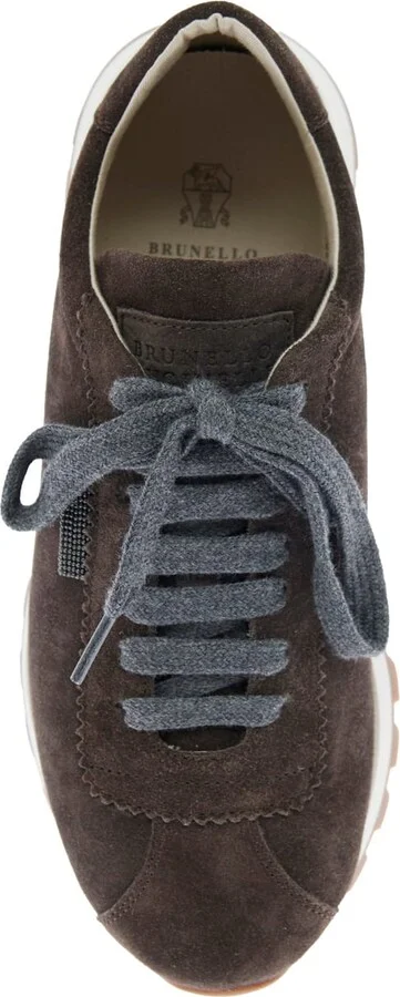 Brown Low Top Sneakers With Monil Detail On The Side And Embossed Logo Lettering On The Rear In Leather Woman - Image 4
