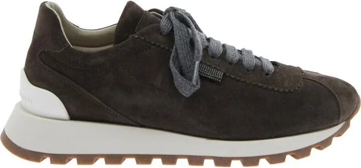 Brown Low Top Sneakers With Monil Detail On The Side And Embossed Logo Lettering On The Rear In Leather Woman