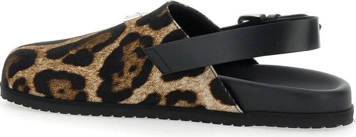 Brown Mules With Logo Plaque On The Front And Leopard Motif In Leather And Cotton Blend Man - Image 3