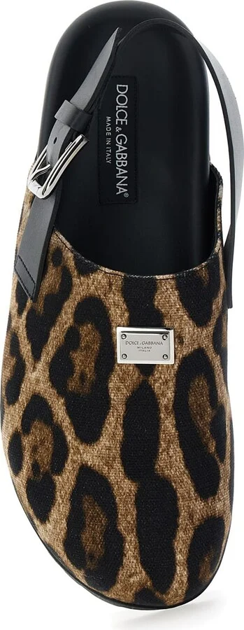 Brown Mules With Logo Plaque On The Front And Leopard Motif In Leather And Cotton Blend Man - Image 4