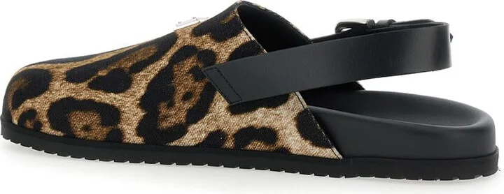 Brown Mules With Logo Plaque On The Front And Leopard Motif In Leather And Cotton Blend Man - Image 3