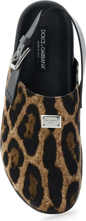 Brown Mules With Logo Plaque On The Front And Leopard Motif In Leather And Cotton Blend Man - Image 4