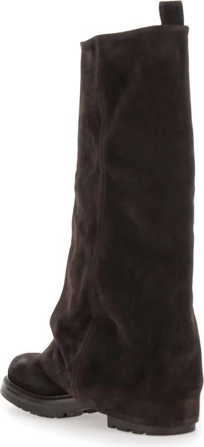 Brown Multilayer Combat Boots With One Block Sole In Suede Woman - Image 3