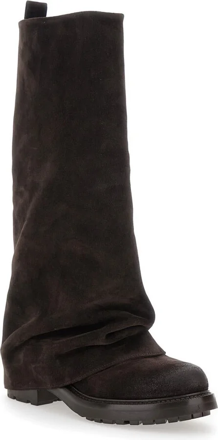 Brown Multilayer Combat Boots With One Block Sole In Suede Woman - Image 2