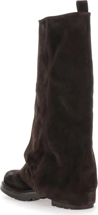 Brown Multilayer Combat Boots With One Block Sole In Suede Woman - Image 3