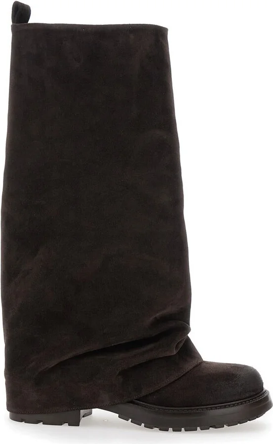 Brown Multilayer Combat Boots With One Block Sole In Suede Woman
