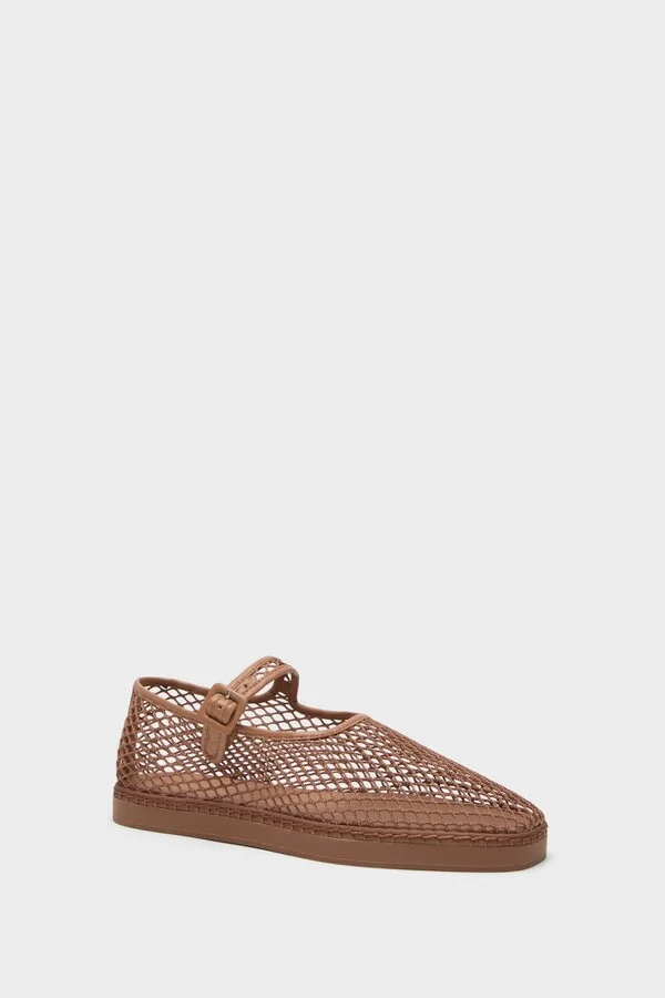 Brown Netted Mesh Rita Mary Janes