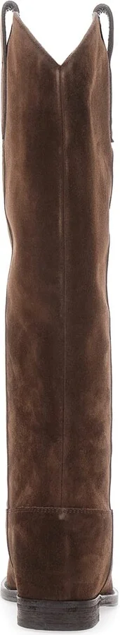 Brown Pointed Boots With Western-style Shaft And Stitching Detail In Suede Woman - Image 4