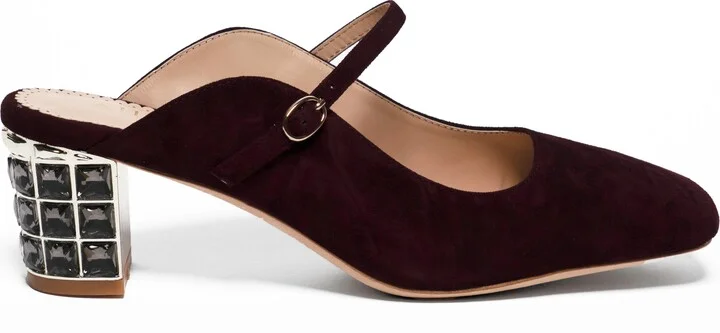 Brown / Red Lola Burgundy Suede Square Toe Mary Jane Comfortable Day Or Evening Mule - Image 2