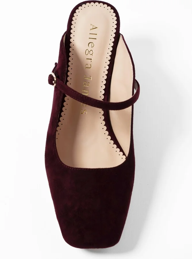 Brown / Red Lola Burgundy Suede Square Toe Mary Jane Comfortable Day Or Evening Mule - Image 4
