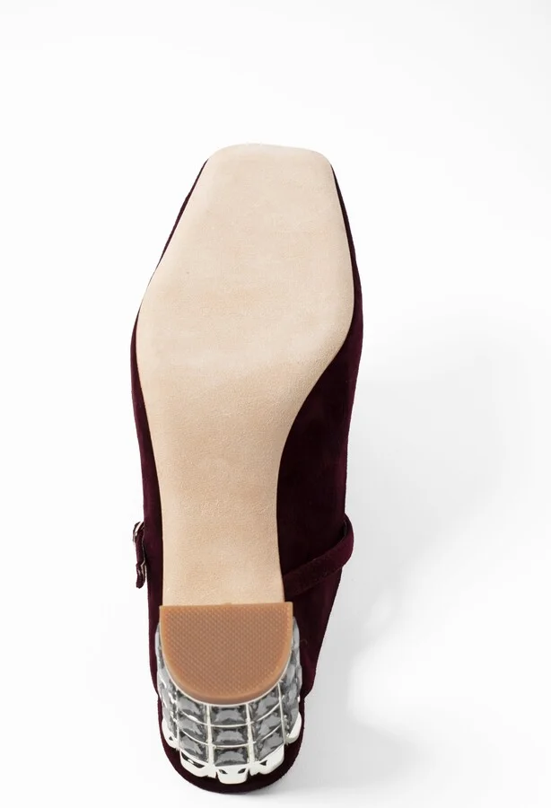 Brown / Red Lola Burgundy Suede Square Toe Mary Jane Comfortable Day Or Evening Mule - Image 6