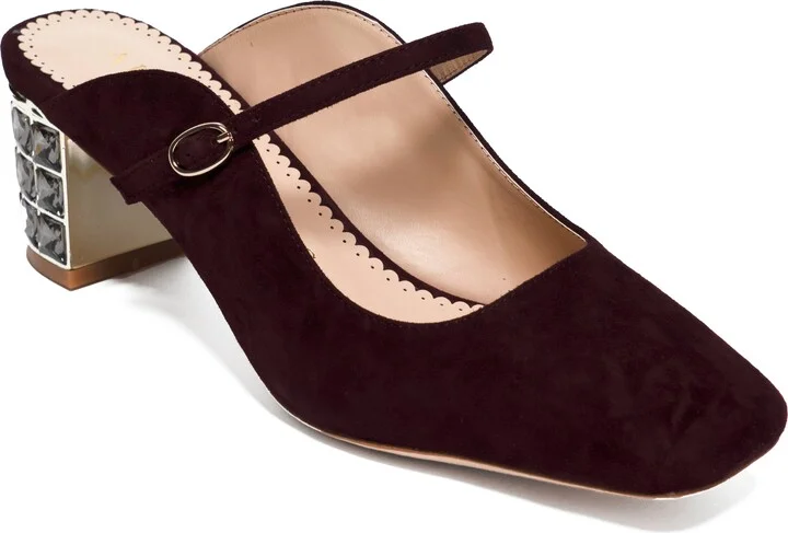 Brown / Red Lola Burgundy Suede Square Toe Mary Jane Comfortable Day Or Evening Mule