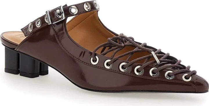 Brown Sandals With Pointed Toe Design And All-over Laces In Eco Leather Woman - Image 2