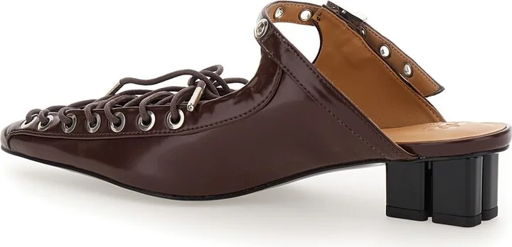 Brown Sandals With Pointed Toe Design And All-over Laces In Eco Leather Woman - Image 3