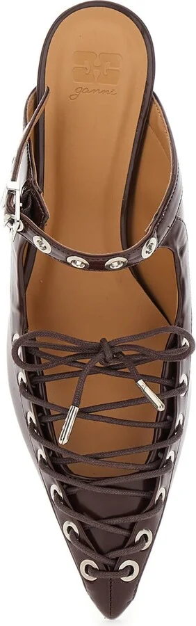 Brown Sandals With Pointed Toe Design And All-over Laces In Eco Leather Woman - Image 4